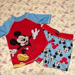 Disney Red and Blue Mickey Mouse Kids Swim Trunks